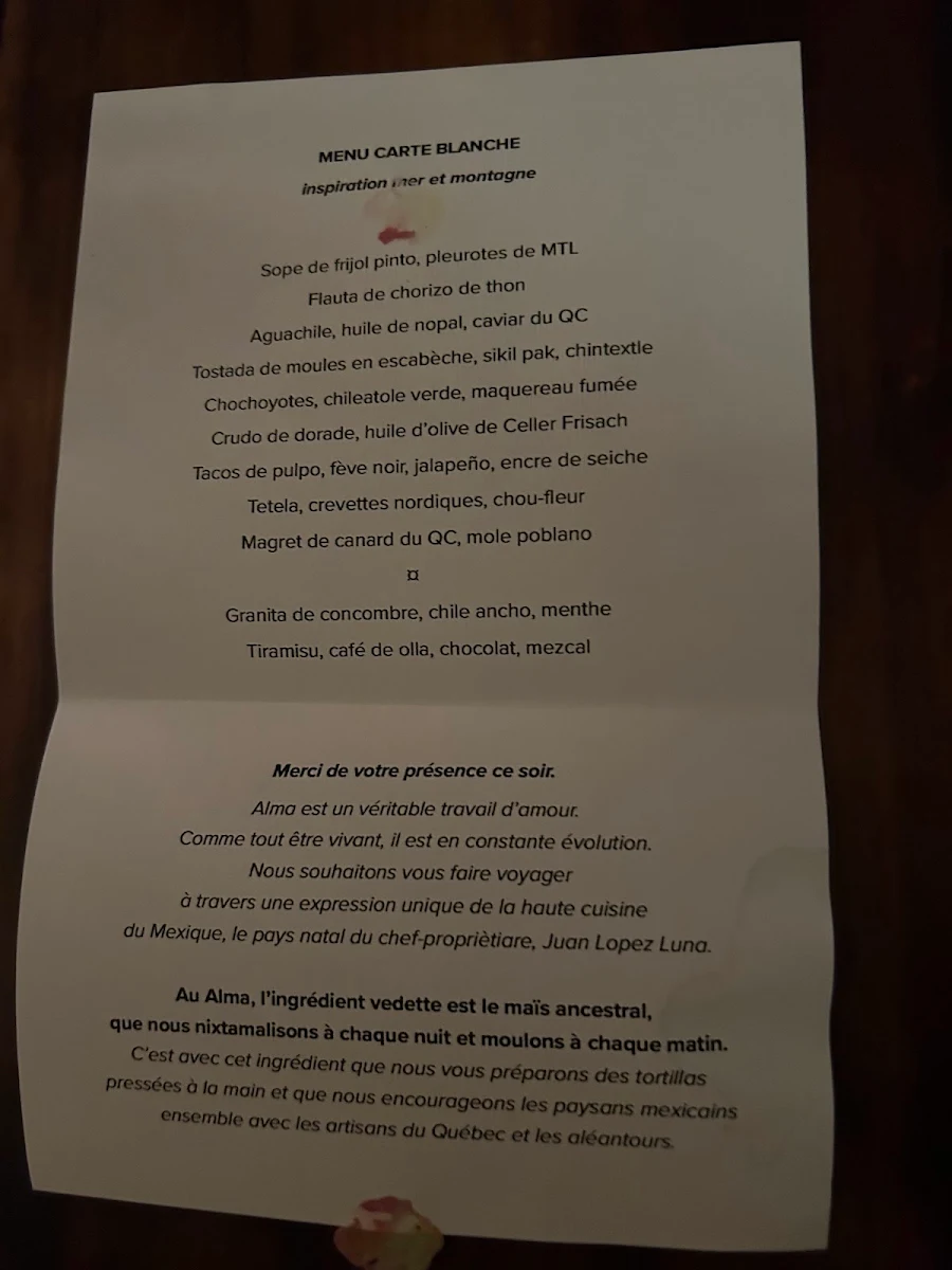 Menu, ALMA