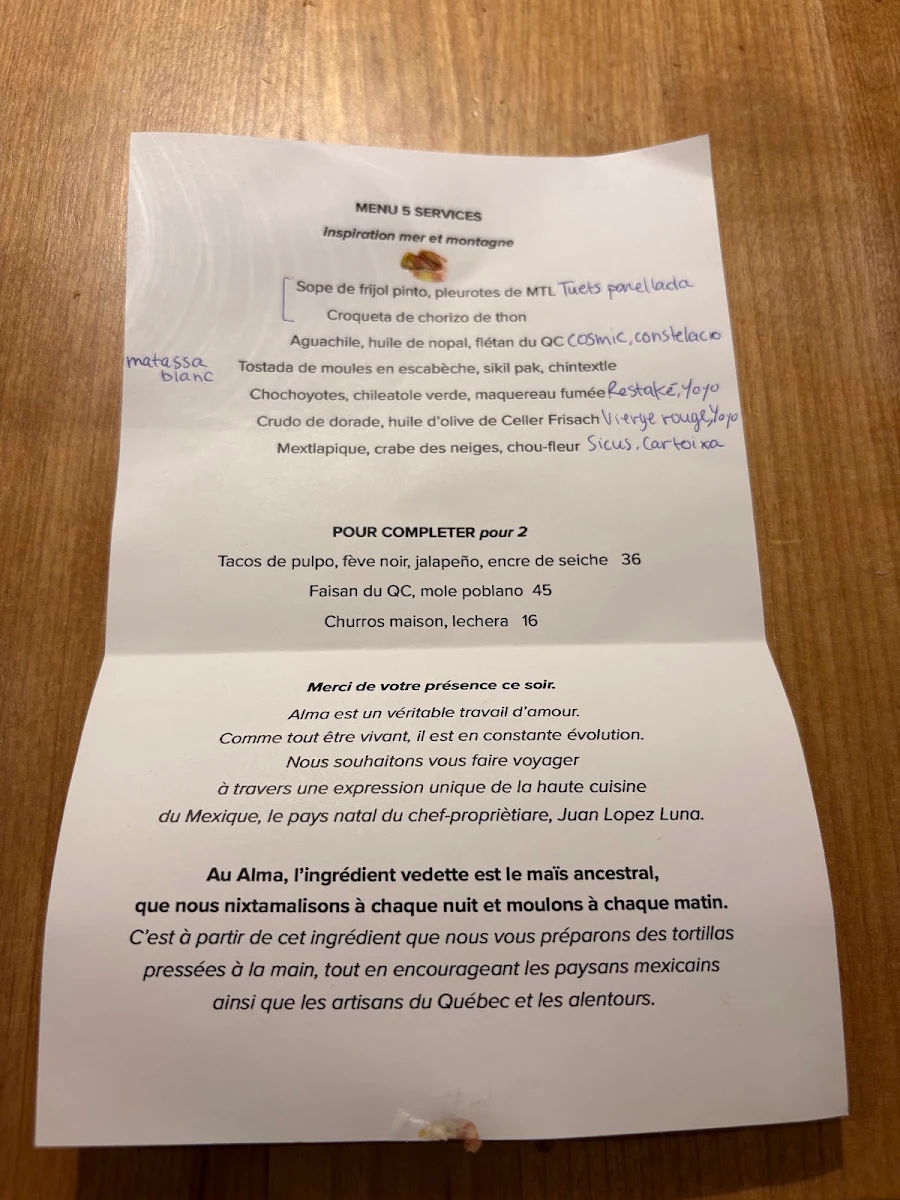 Menu, ALMA