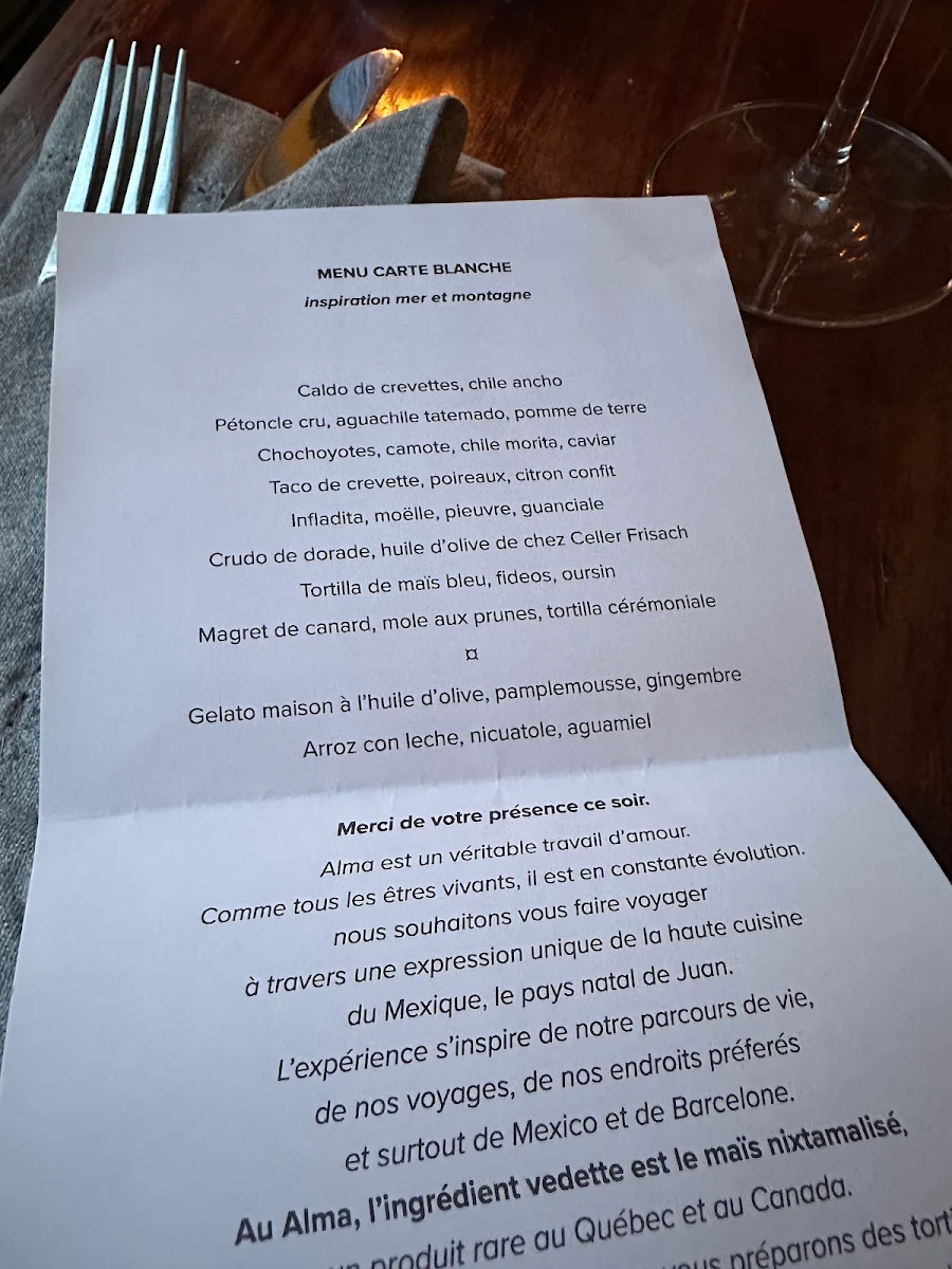 Menu, ALMA