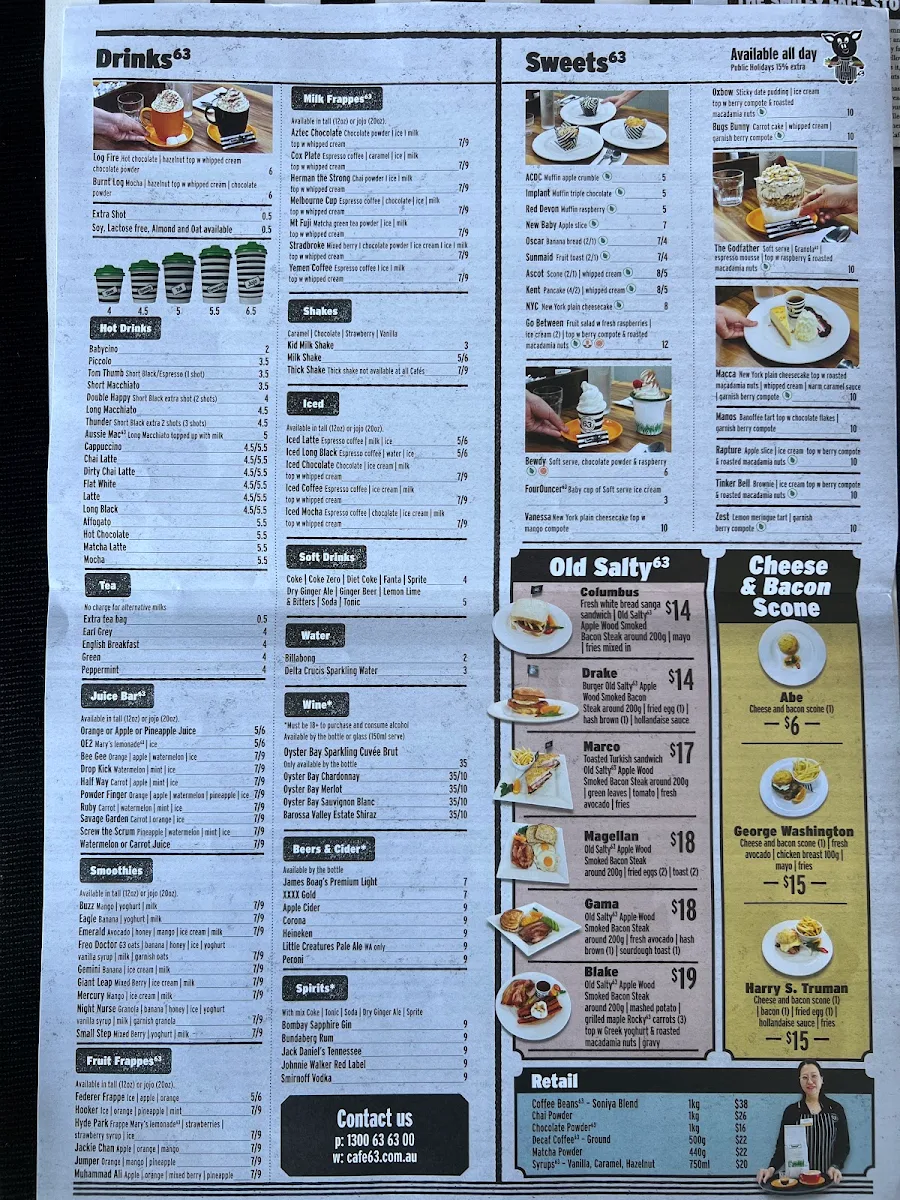 Menu, Cafe 63 Underwood