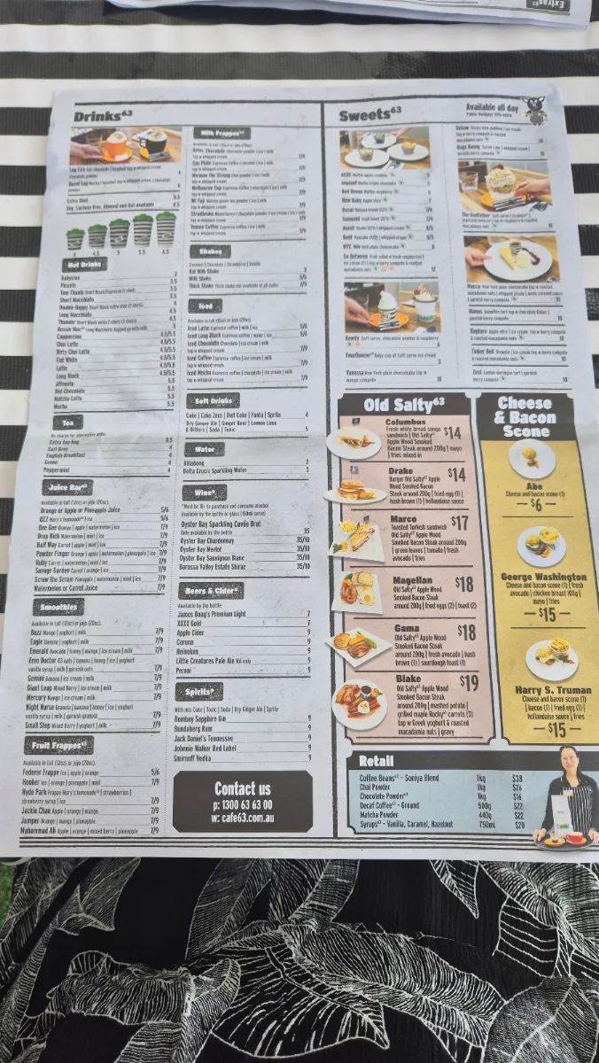 Menu, Cafe 63 Underwood