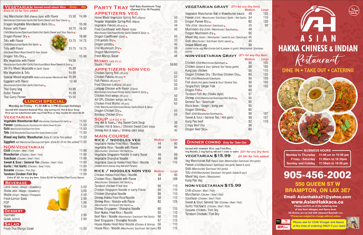 Menu, Asian Hakka Chinese & Indian Restaurant - OPEN FOR DINE-IN !