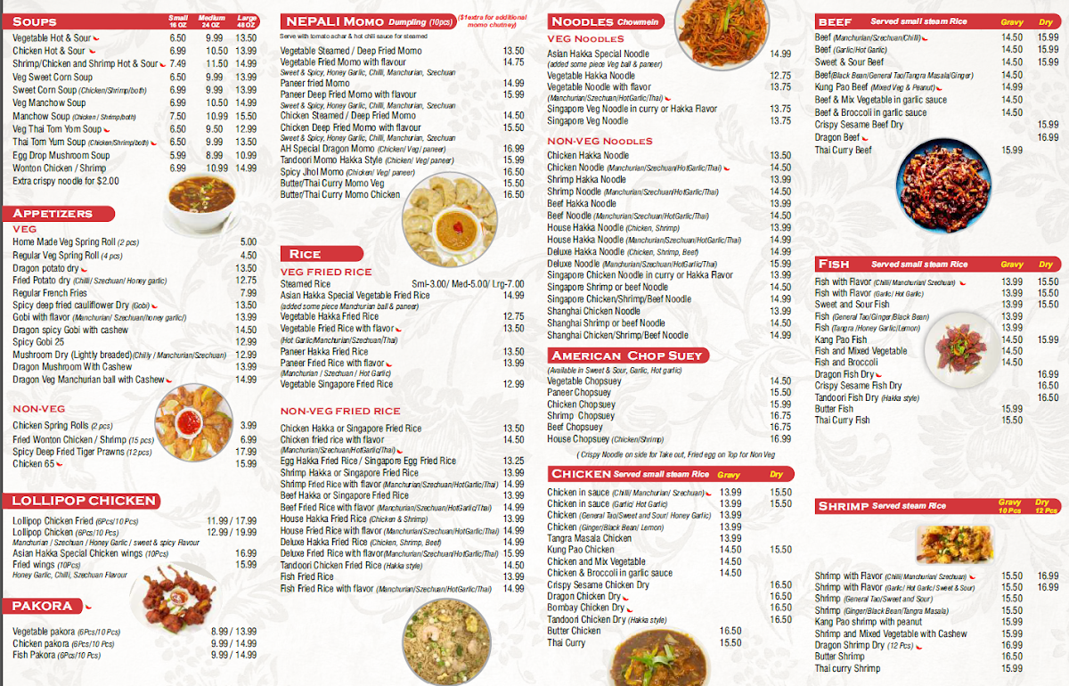Menu, Asian Hakka Chinese & Indian Restaurant - OPEN FOR DINE-IN !