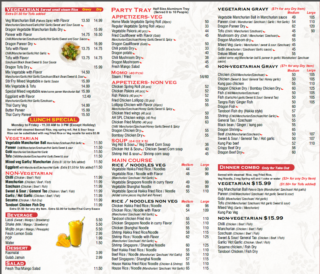 Menu, Asian Hakka Chinese & Indian Restaurant - OPEN FOR DINE-IN !