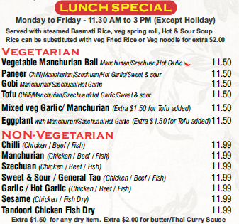 Menu, Asian Hakka Chinese & Indian Restaurant - OPEN FOR DINE-IN !