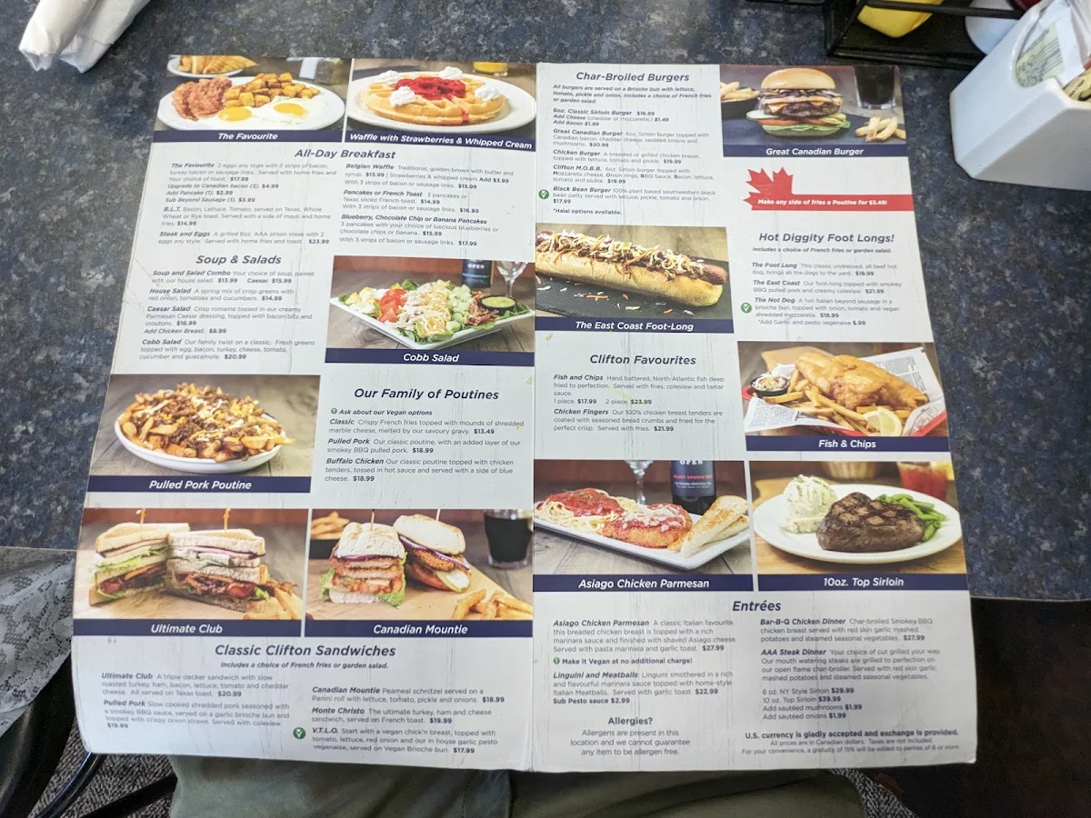 Menu, Clifton Hill Family Restaurant