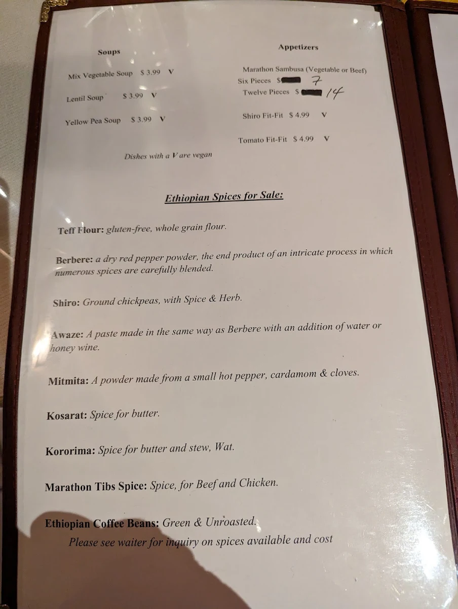 Menu, World Marathon Ethiopian