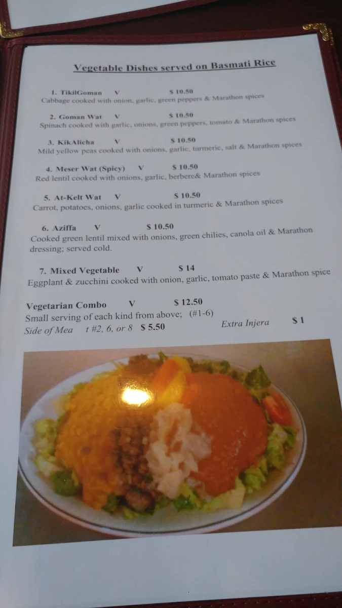 Menu, World Marathon Ethiopian