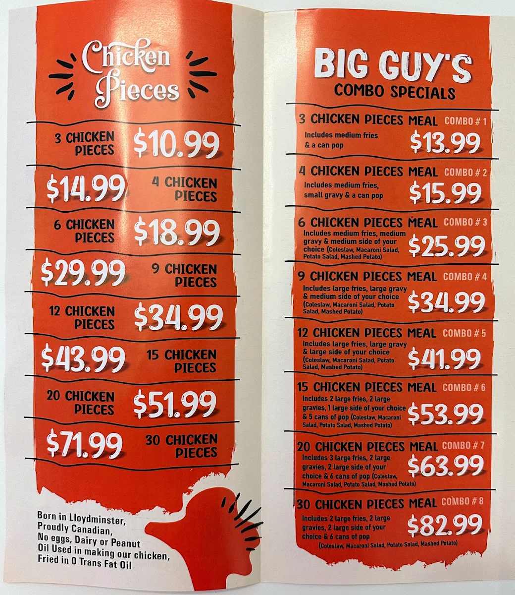 Menu, Big Guy's Fried Chicken