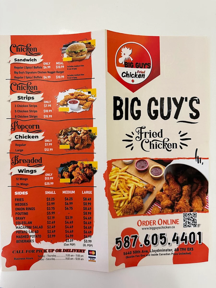 Menu, Big Guy's Fried Chicken