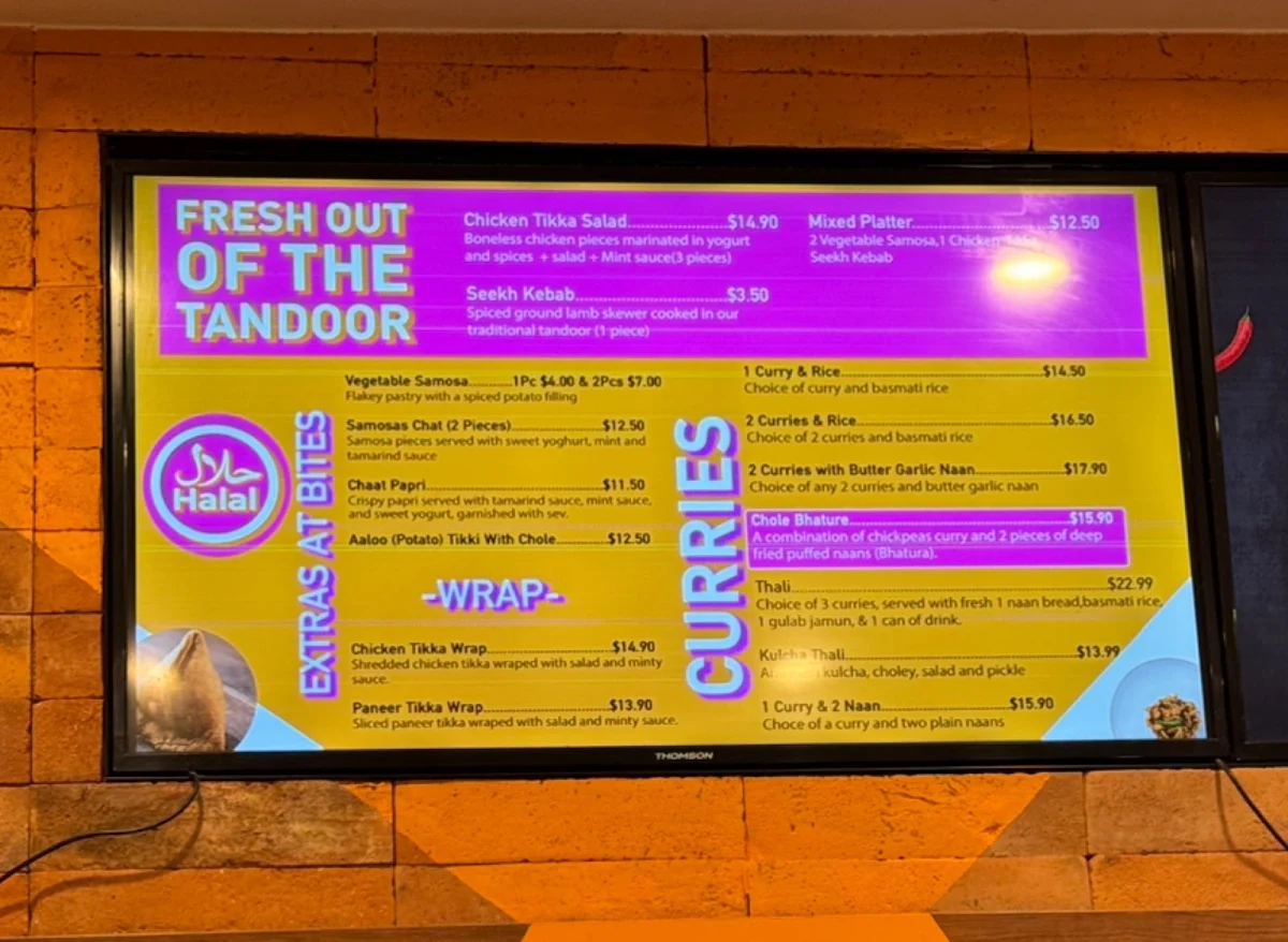 Menu, Bombay Bites