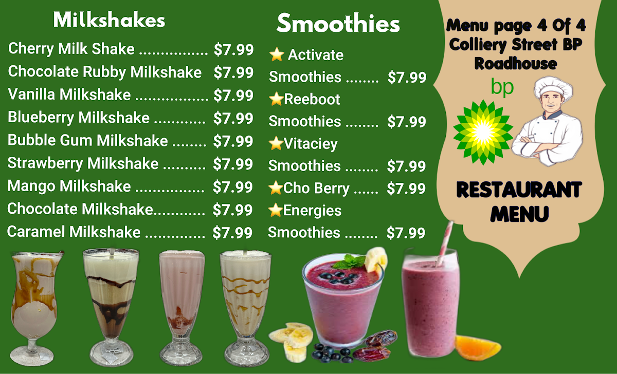 Menu, BP Moranbah - (Authentic Australian Cuisine Restaurant & Petrol Station)