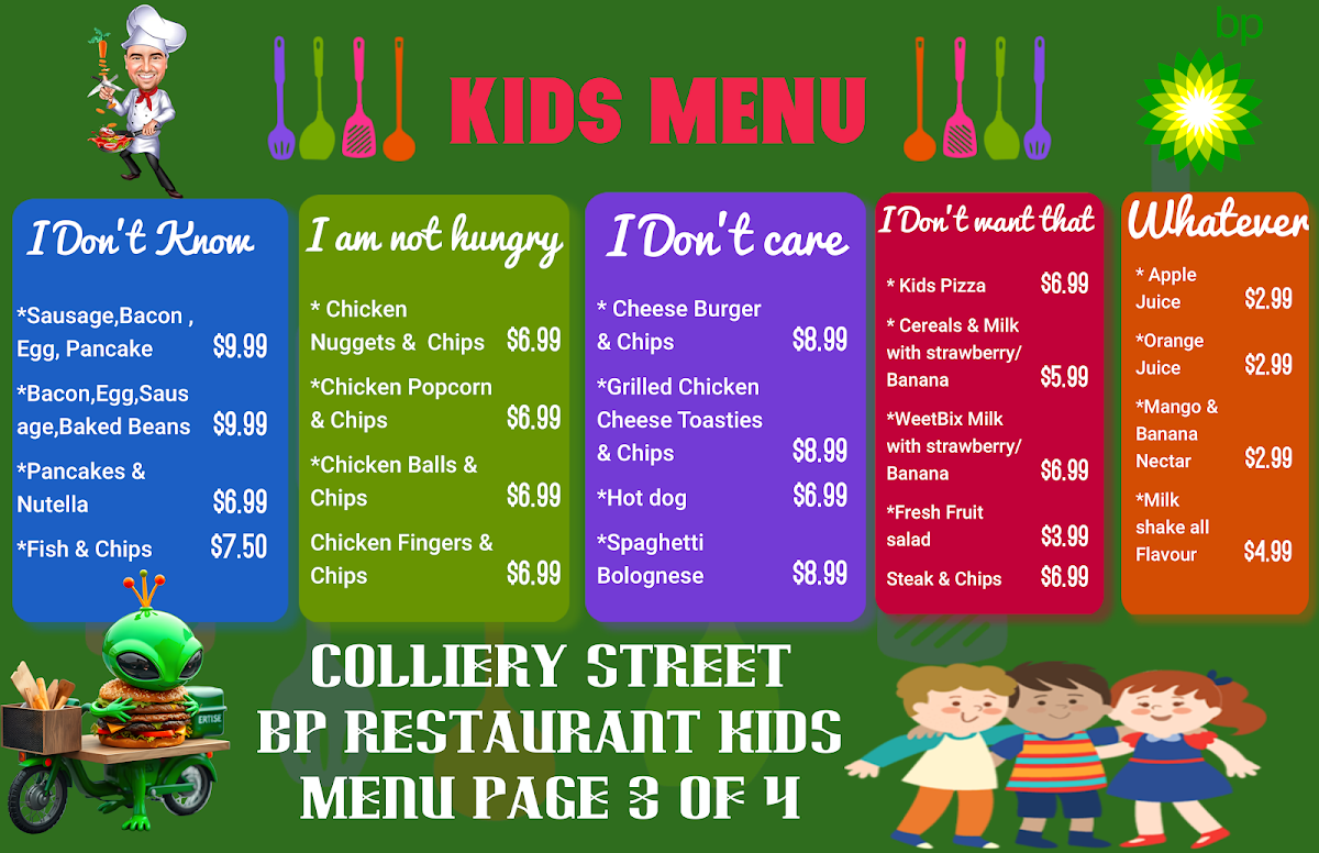 Menu, BP Moranbah - (Authentic Australian Cuisine Restaurant & Petrol Station)