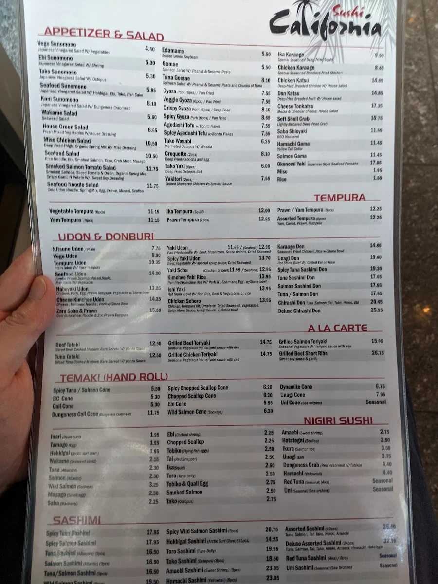 Menu, Sushi California