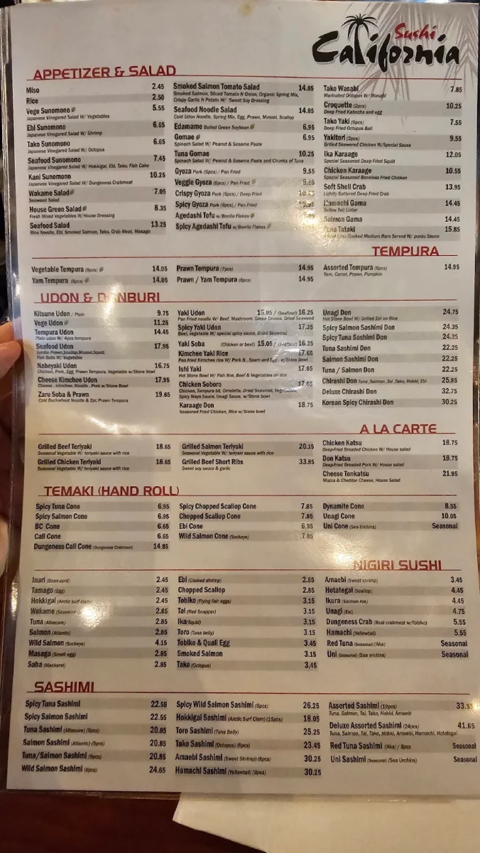 Menu, Sushi California