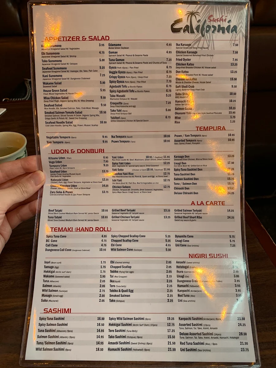 Menu, Sushi California
