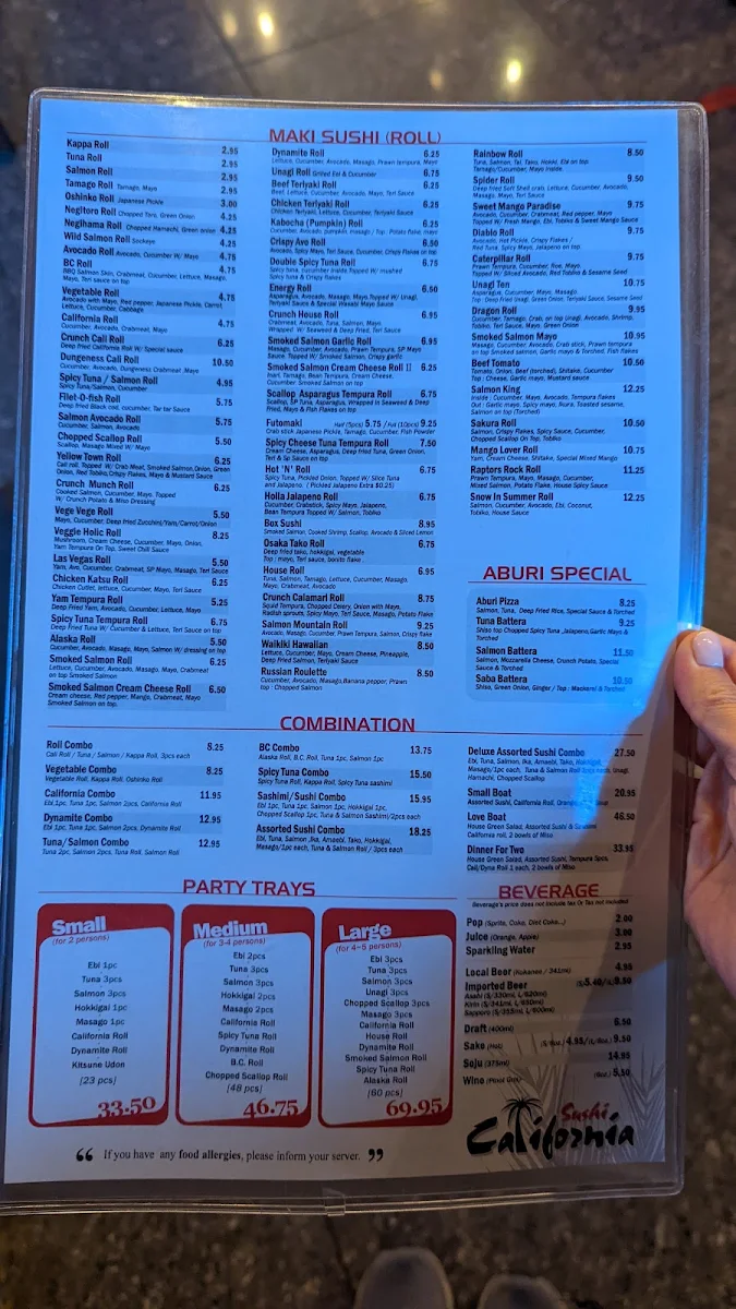 Menu, Sushi California