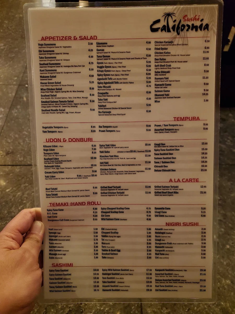 Menu, Sushi California