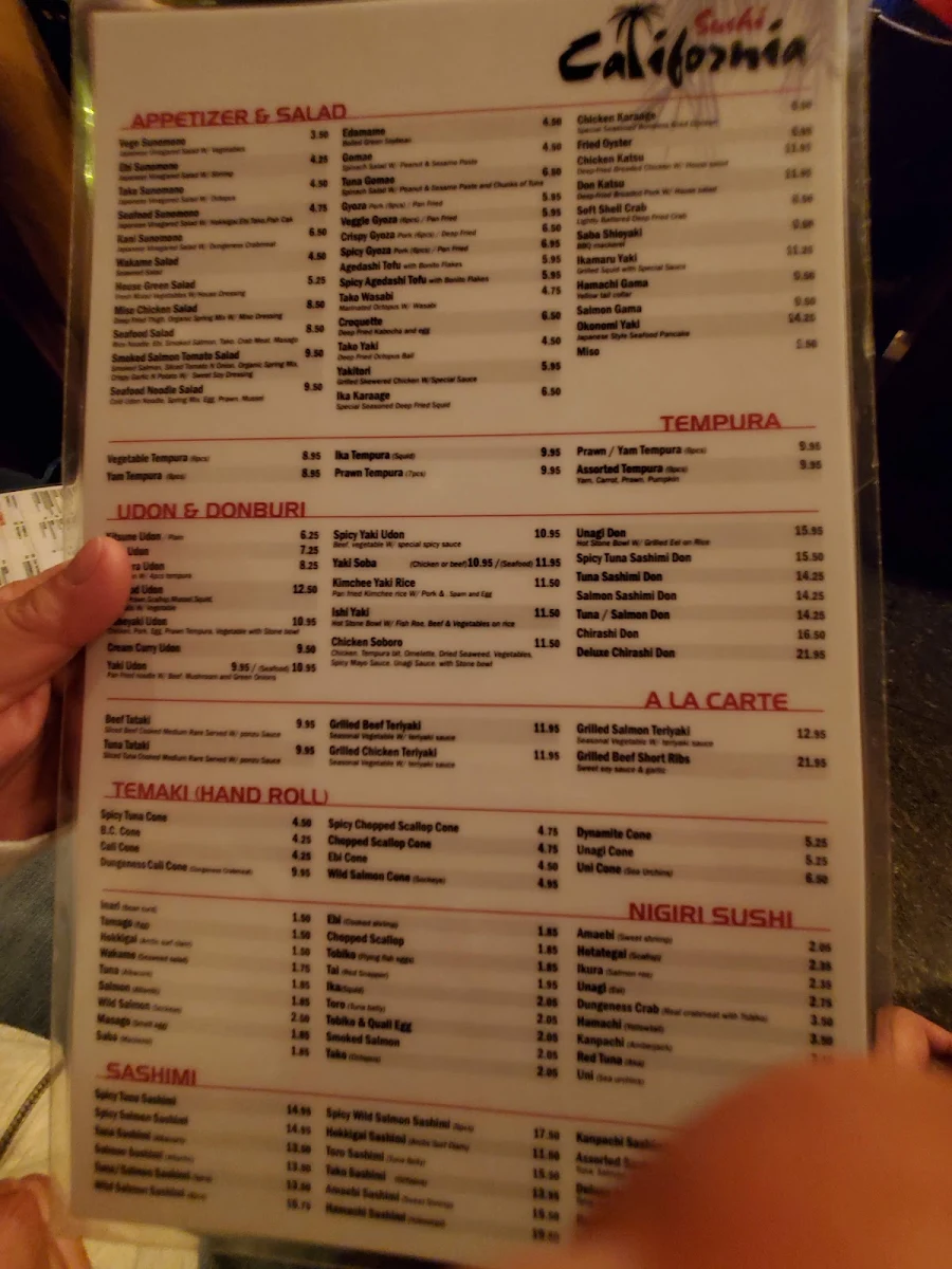 Menu, Sushi California