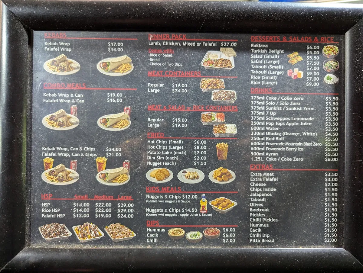 Menu, Essendon Kebabs
