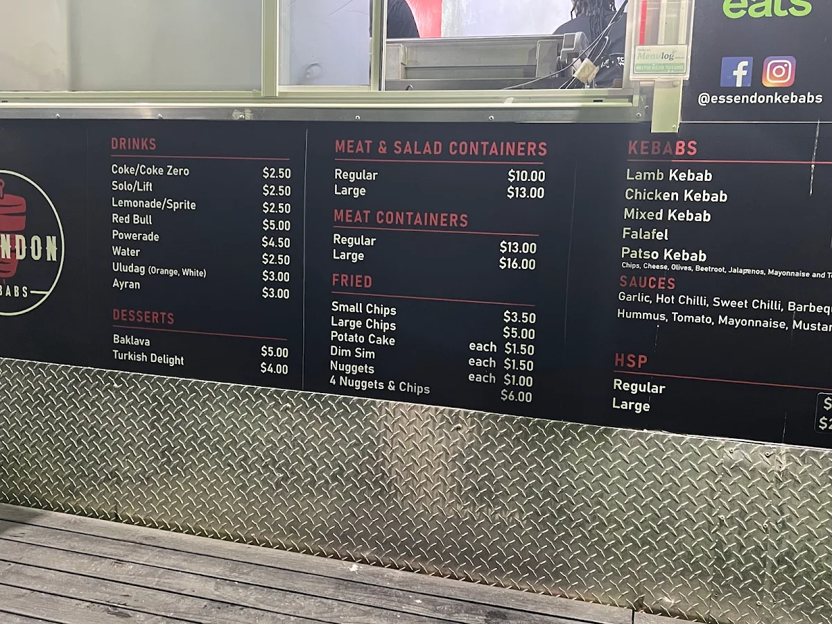 Menu, Essendon Kebabs