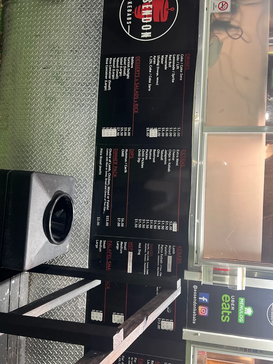 Menu, Essendon Kebabs
