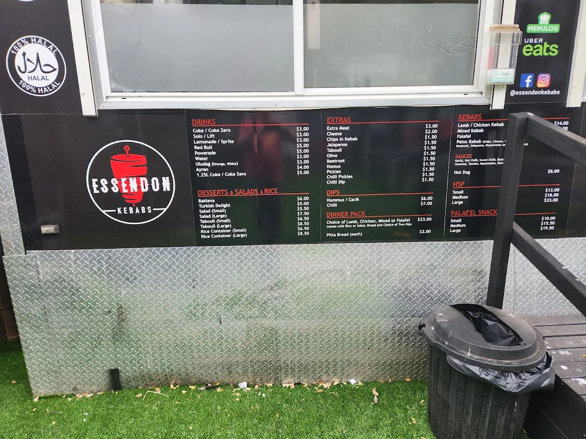 Menu, Essendon Kebabs