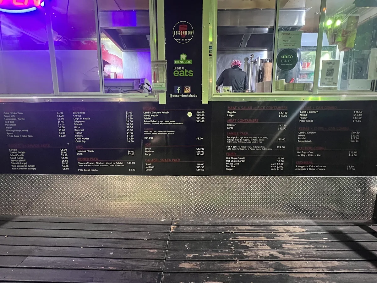 Menu, Essendon Kebabs