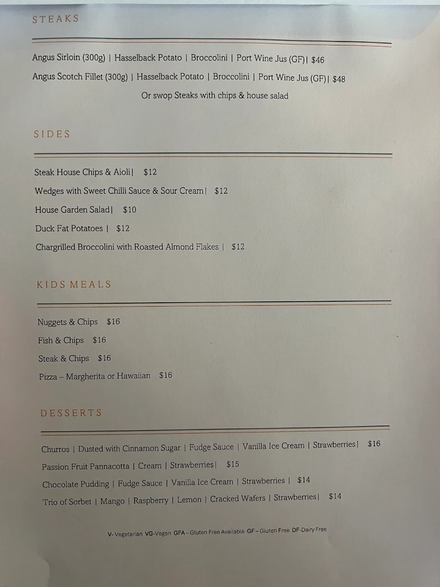 Menu, Flametrees Restaurant, Cafe & Bar