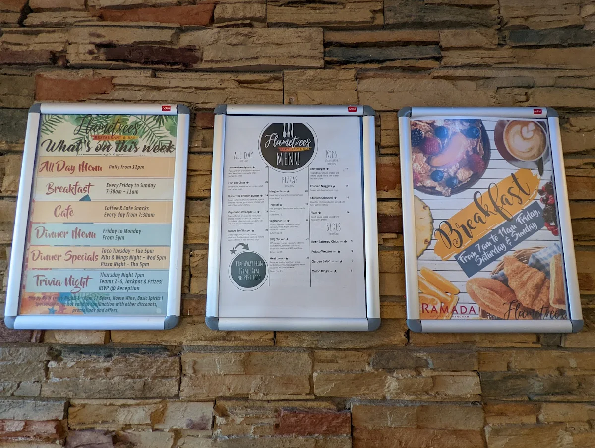 Menu, Flametrees Restaurant, Cafe & Bar