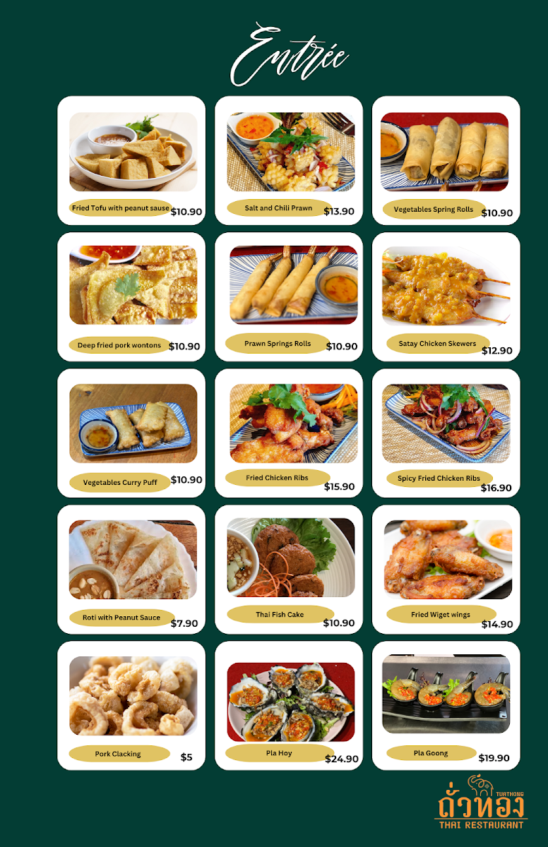 Menu, ถั่วทอง TuaThong Thai Restaurant