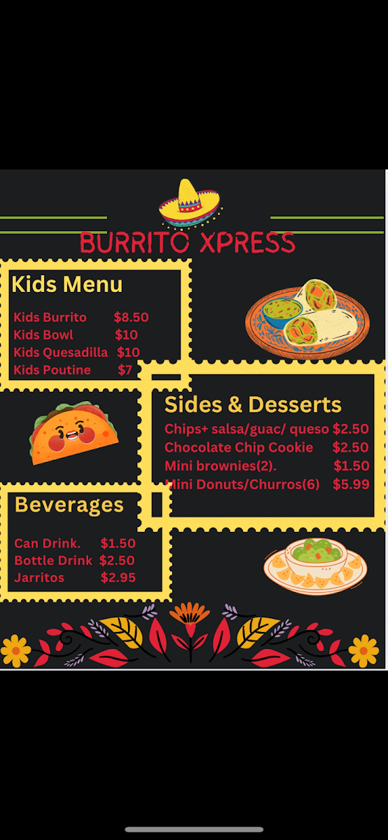Menu, Burrito Xpress