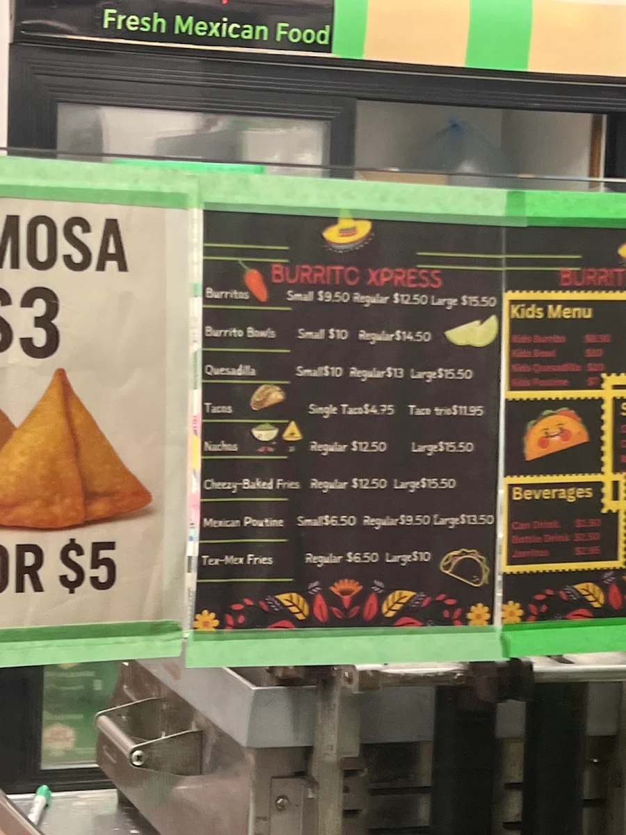 Menu, Burrito Xpress