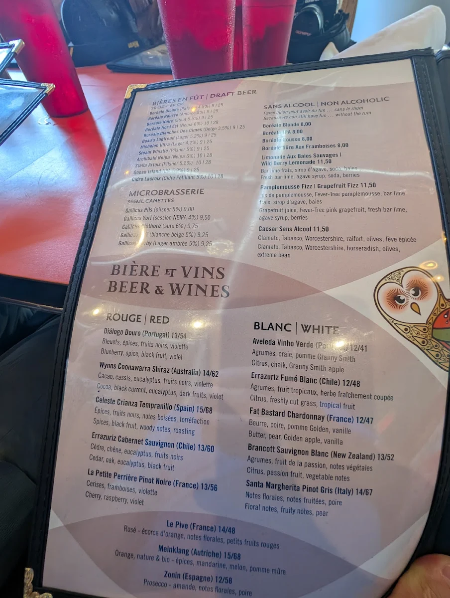 Menu, Cafe Le Hibou