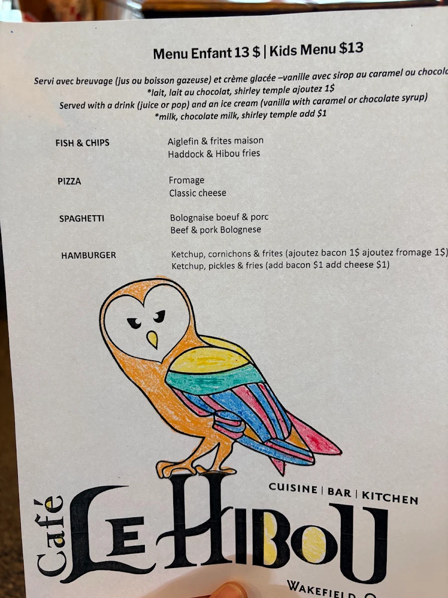 Menu, Cafe Le Hibou