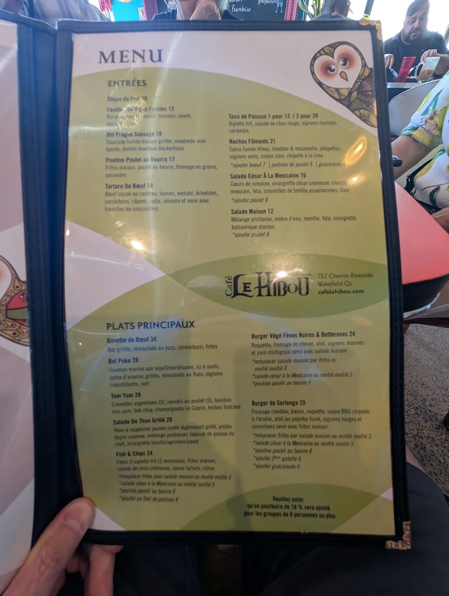 Menu, Cafe Le Hibou