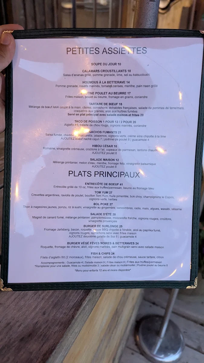 Menu, Cafe Le Hibou