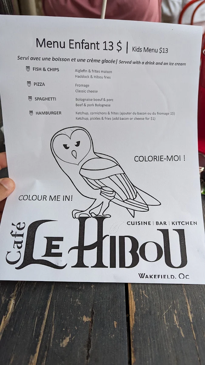 Menu, Cafe Le Hibou