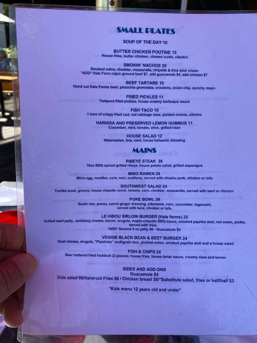 Menu, Cafe Le Hibou