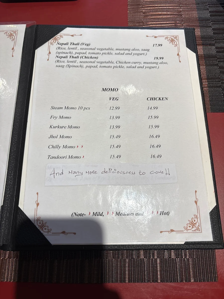 Menu, Soo Spice Yeti