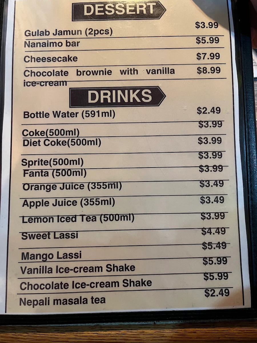 Menu, Soo Spice Yeti