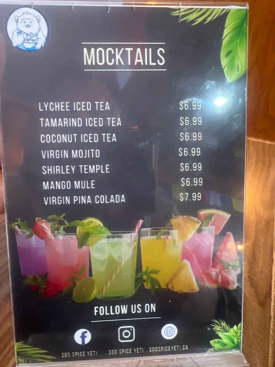 Menu, Soo Spice Yeti