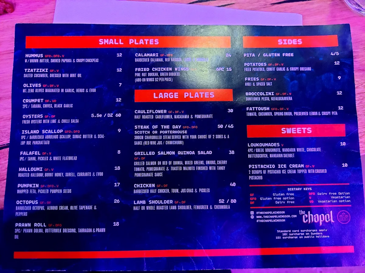 Menu, 113 Chapel