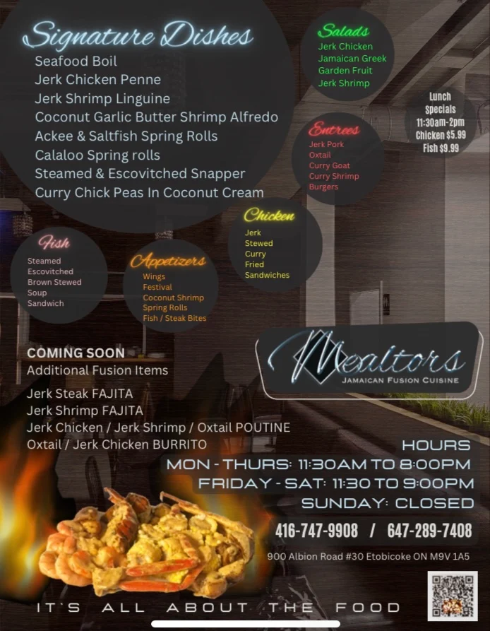 Menu, Mealtors Jamaican Fusion Cuisine