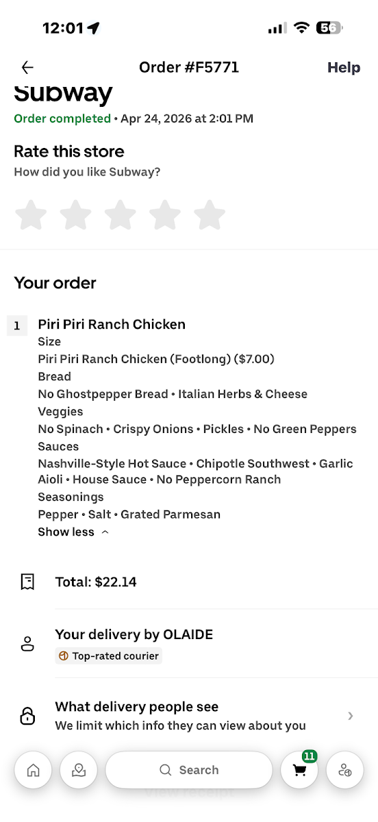 Menu, Subway