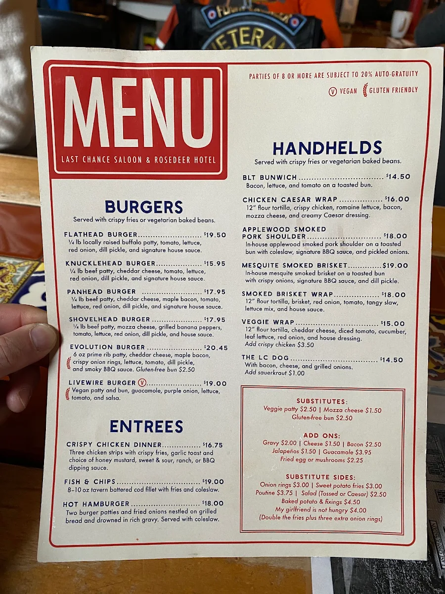 Menu, Last Chance Saloon