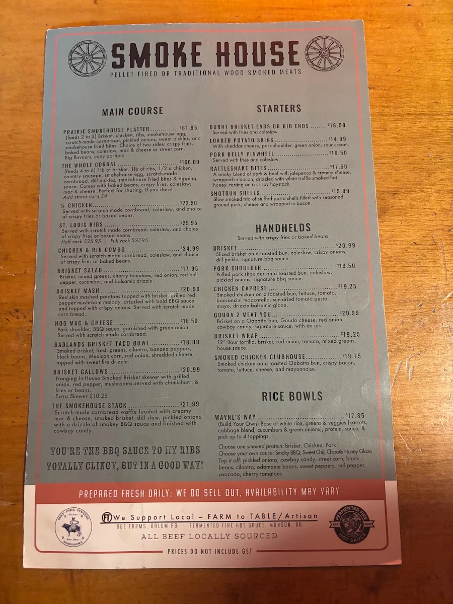 Menu, Last Chance Saloon