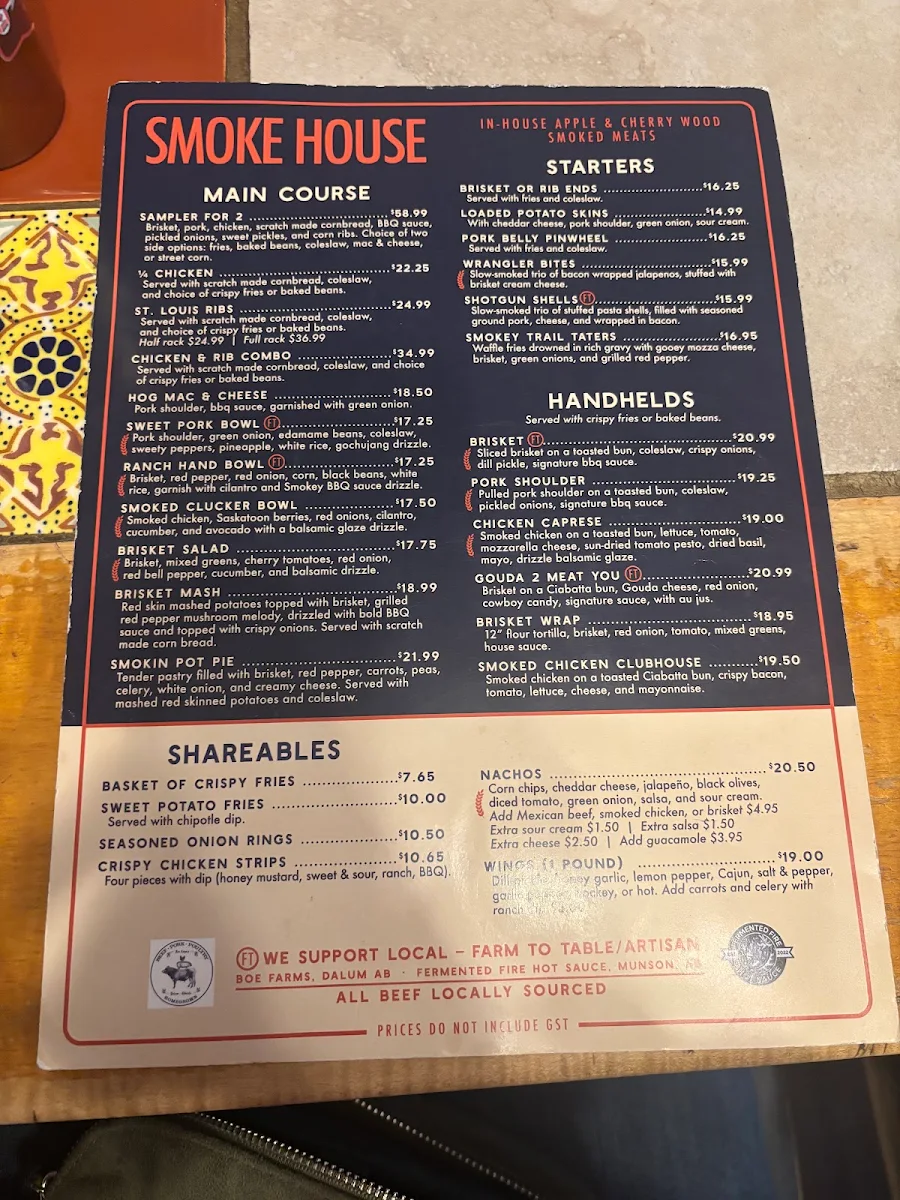 Menu, Last Chance Saloon