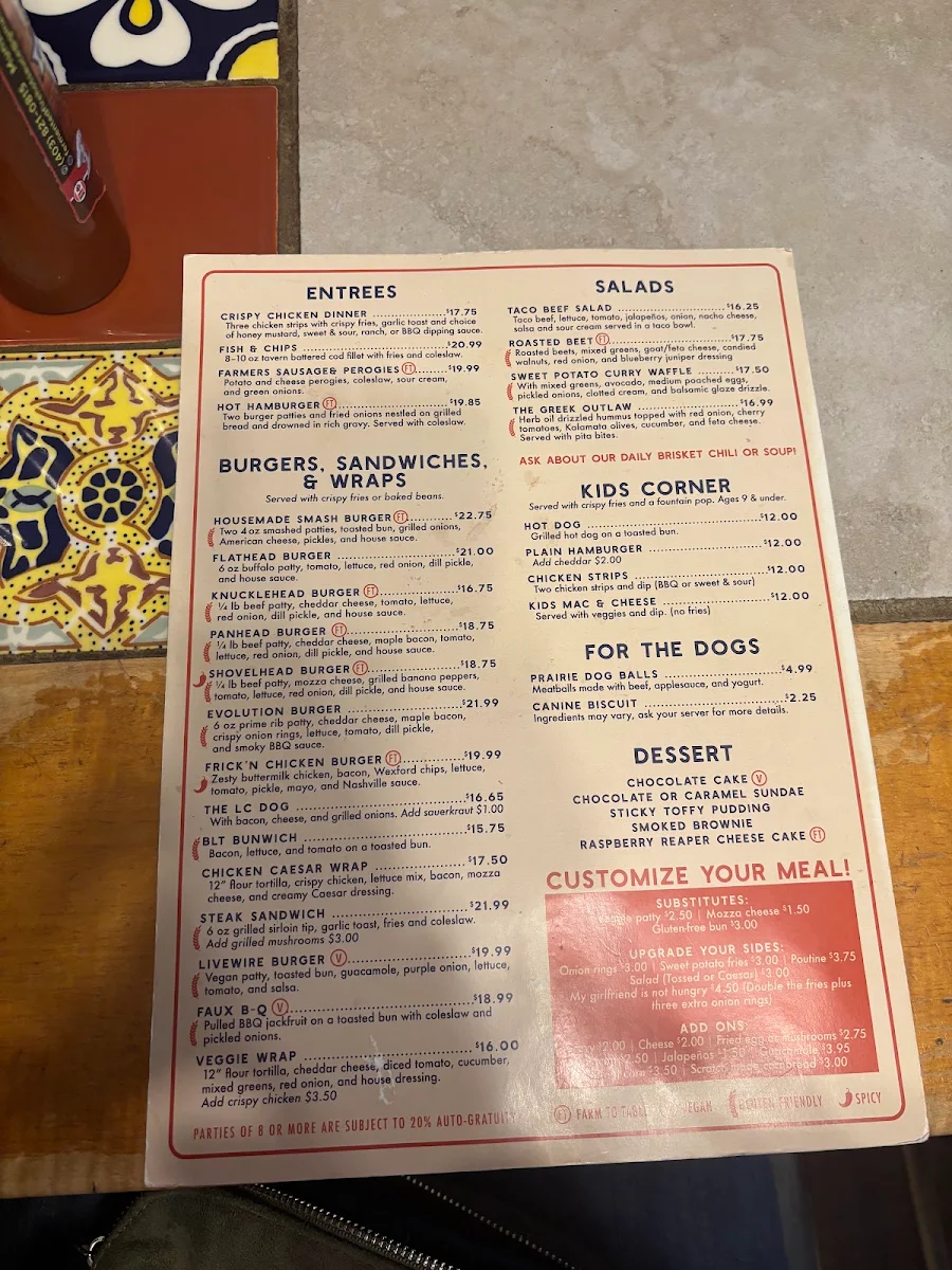 Menu, Last Chance Saloon