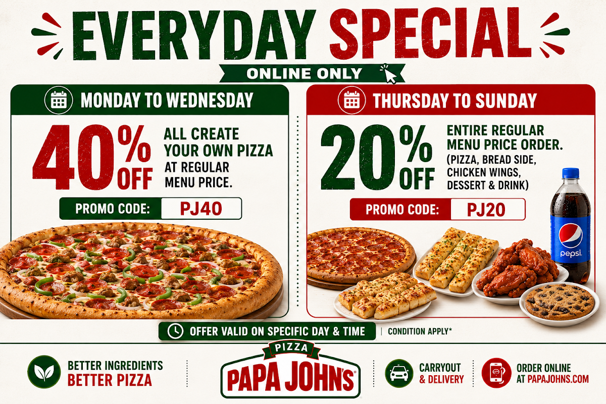 Menu, Papa Johns Pizza